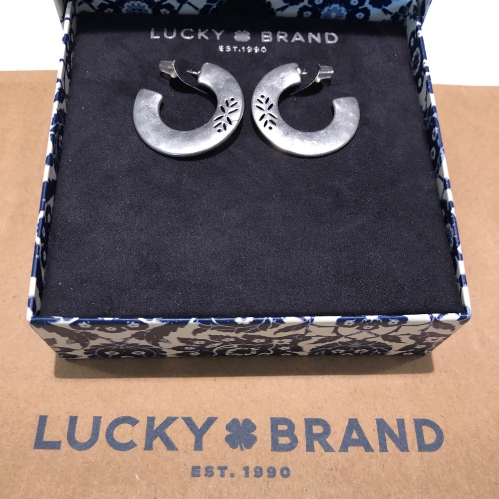 Lucky Silver Tone Cutout Small Half Hoop Earrings